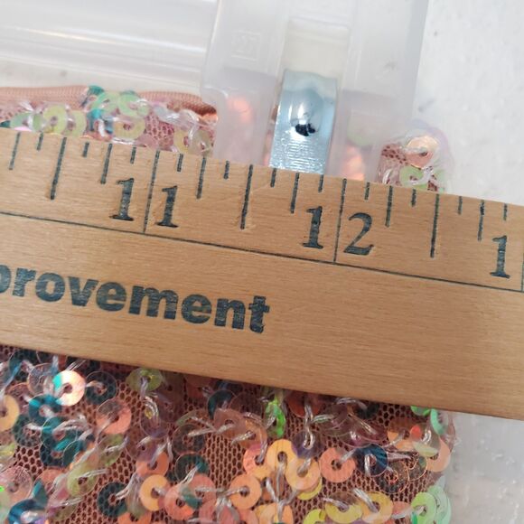 Forever 21 Sequin Mid Rise Flare Pants Women's Size S Pullon Peach Pink - Picture 11 of 16